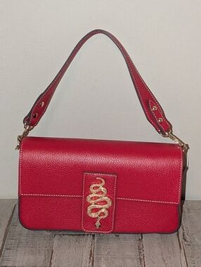 Divina Firenze Red Shoulder Bag with Gold Snake Accent